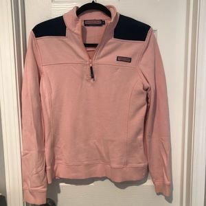 Vineyard Vines pink and navy corduroy shoulder preppy sweatshirt pullover